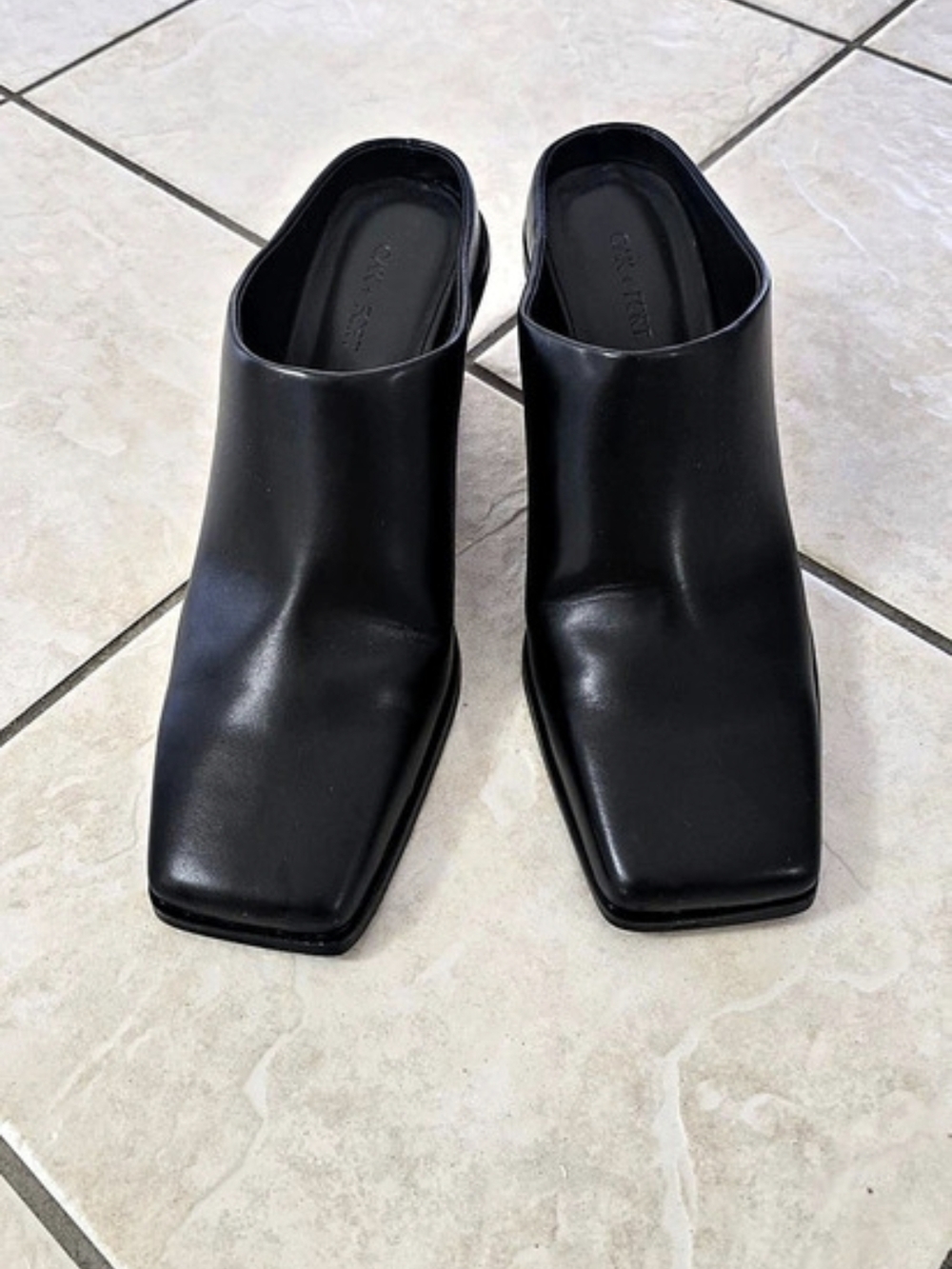 Oak + Fort Black Square-Toe Mule Heels Size 8 New